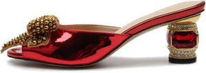 Ruby Red Open Toe Jewel Embellished Designer Shoes
