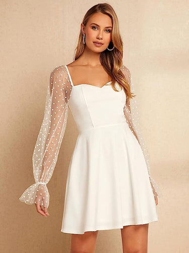 White Mesh Sweetheart Long Sleeve Skater Dress