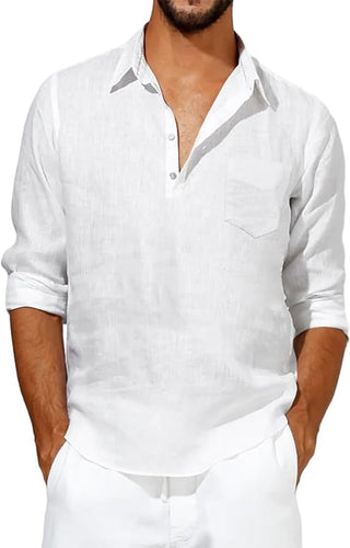 Men's Cuban Style White Long Sleeve Casual Shirt