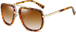 Men's Designer Black & Gold Oversized Square Metal Bar Aviator Sunglasses