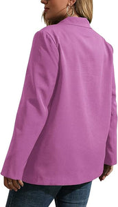 Plus Size Pink Lapel Style Long Sleeve Blazer Jacket