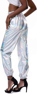 Metallic Silver Elastic Jogger Pants