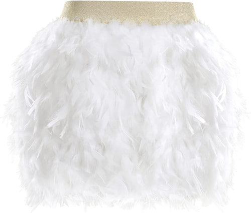 White Handmade Italian Feathers Stretch High Waist Mini Skirt