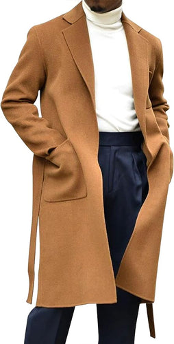 Men's Italia Belted Long Sleeve Camel Winter Pea Coat