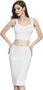 Trendy Bandage Style Zipper Back White Midi Pencil Skirt