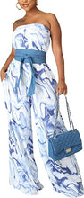 Load image into Gallery viewer, Mosaic Blue Strapless Wide Leg Jumpsuit