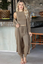 Load image into Gallery viewer, Kimono Style Tank Top Black Sweatpants &amp; Cardigan Loungewear Set