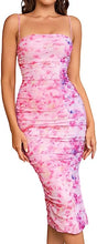 Load image into Gallery viewer, Floral Pink Sleeveless Ruched Midi Dress