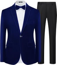 Load image into Gallery viewer, Men&#39;s Esquire Navy Blue Velvet Long Sleeve Blazer &amp; Pants Suit