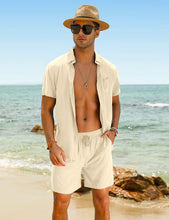 Load image into Gallery viewer, Casual Men&#39;s Apricot Vacation Style Shirt &amp; Shorts Set