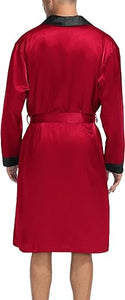 Men's Red Satin Robe & Shorts Sleepwear Set