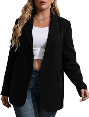 Plus Size Black Lapel Style Long Sleeve Blazer Jacket