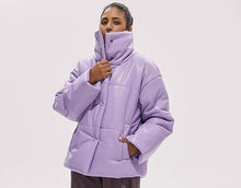 Load image into Gallery viewer, Fashionable Lavender Padded Vegan Leather Long Sleeve Puffer Jacket