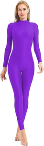 White Long Sleeve Zip Back Leotard Catsuit/Jumpsuit