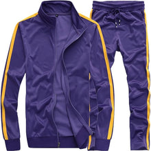 Load image into Gallery viewer, Men&#39;s Casual Purple Striped Jacket/Pants Warm Up Tracksuit