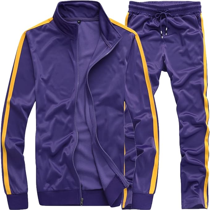 Men's Casual Purple Striped Jacket/Pants Warm Up Tracksuit