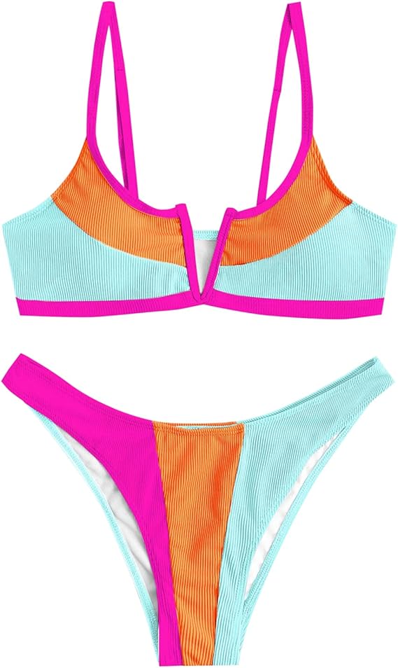 Pretty Colorful 2pc Bikini Hot Pink Swimsuit