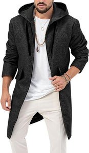 Men's Khaki Hooded Long Sleeve Drawstring Jacket