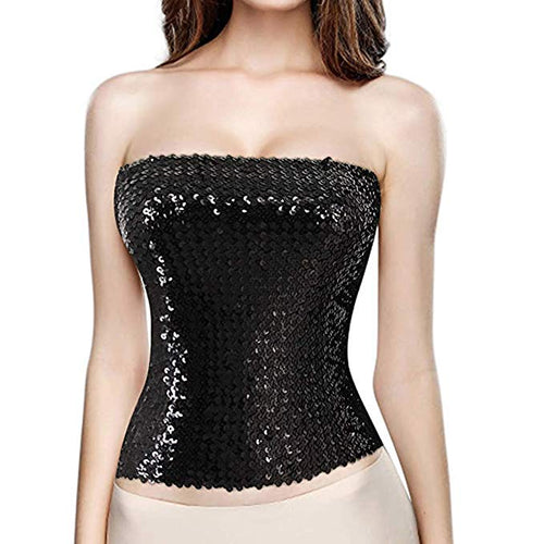 Black Sequin Strapless Tube Top