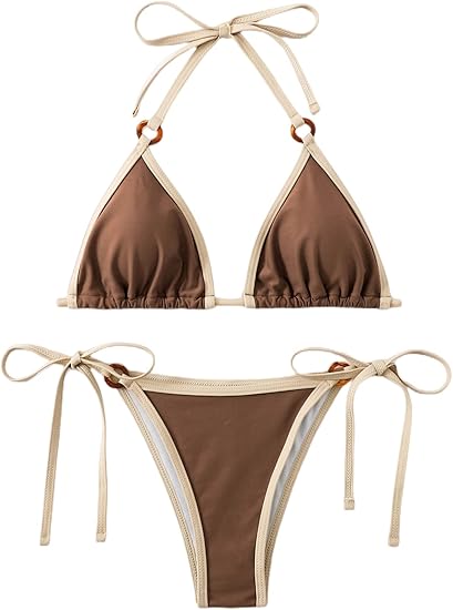 Vacation Chic Triangle Bikini Brown Swimsuit