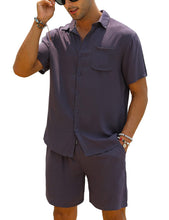 Load image into Gallery viewer, Casual Men&#39;s Blue Vacation Style Shirt &amp; Shorts Set