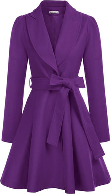 Duchess of York Purple Wool Puff Sleeve Belted A Line Pea Coat