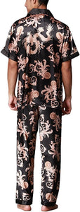 Men's Black Dragon Silk Short Sleeve Top & Pants Set