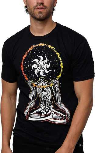 Men's Black Universe Glow In The Dark Print Short Sleeve T-Shirt