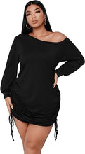 Load image into Gallery viewer, Plus Size White Knit Off Shoulder Long Sleeve Mini Dress