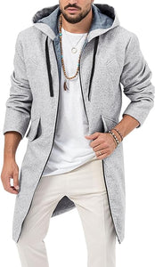 Men's Khaki Hooded Long Sleeve Drawstring Jacket