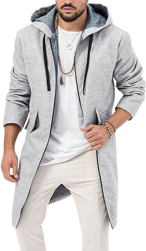 Men's Grey Hooded Long Sleeve Drawstring Jacket