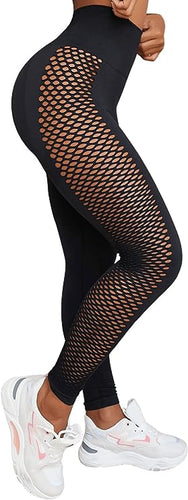 High Waist Black Fish Net Stretch Leggings