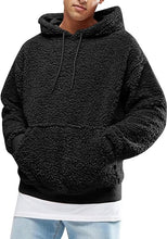 Load image into Gallery viewer, Men&#39;s Black/Beige Sherpa Fuzzy Fleece Long Sleeve Hoodie