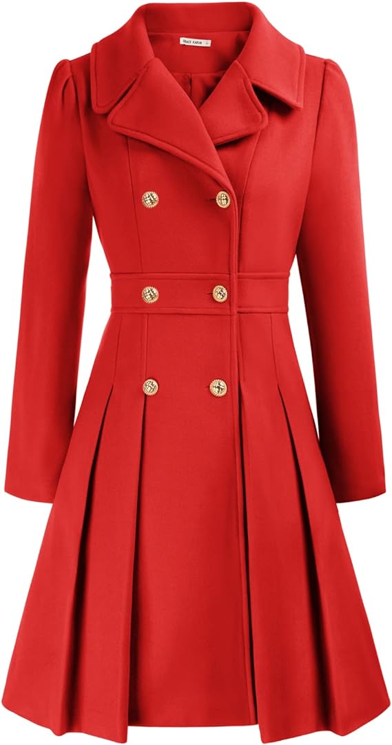 Chateaux Chic Red Belted Double Breasted Wool Trench Coat