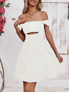 Ruched White Sleeveless Backless Mini Dress