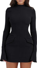 Load image into Gallery viewer, Bell Sleeve Short Mini Navy Dress