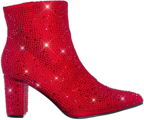 Rhinestone Studded Sequin Red Rhinestone Ankle Boots