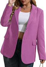 Load image into Gallery viewer, Plus Size Purple Lapel Style Long Sleeve Blazer Jacket