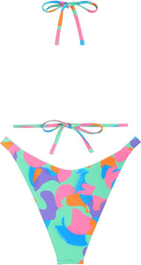 Mint Pink Printed High Cut Two Piece Bikini Swimsuit