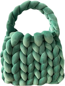 Handwoven Chunky Yarn Knit Grey Shoulder Bag Handmade Braided Purse