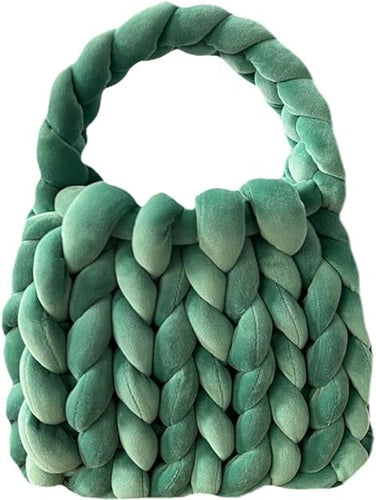 Handwoven Chunky Yarn Knit Green Shoulder Bag Handmade Braided Purse