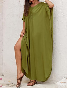 Canary Yellow Loose Fit Kaftan Cover Up Maxi Dress