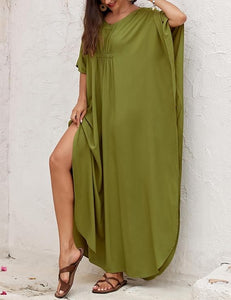 Summer Green Loose Fit Kaftan Cover Up Maxi Dress