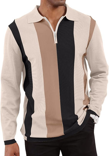 Men's Vintage Striped Apricot Long Sleeve Sweater