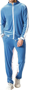 Men's Navy Blue Velvet Long Sleeve Jacket/Pants Jogging Sweatsuit/Tracksuit