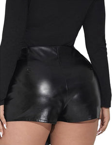 Plus Size Black Asymmetrical Faux Leather Skirt/Short