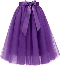 Load image into Gallery viewer, Navy Blue 5 Layer Tulle Satin Bow Tie Midi Skirt