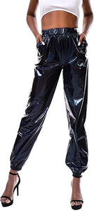 Metallic Silver Elastic Jogger Pants