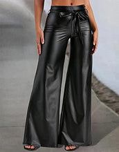 Load image into Gallery viewer, Belted Black Drawstring Faux Leather High Waist Pants