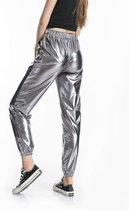 Metallic Silver Elastic Jogger Pants